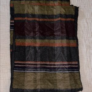 Women’s Soft & Cozy Plaid Scarf with Fringe Gray, Purple, Orange and Green Fall